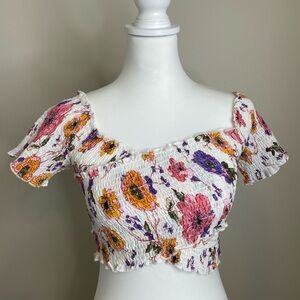 étophe studios cropped rouged asymmetrical floral white top size Medium